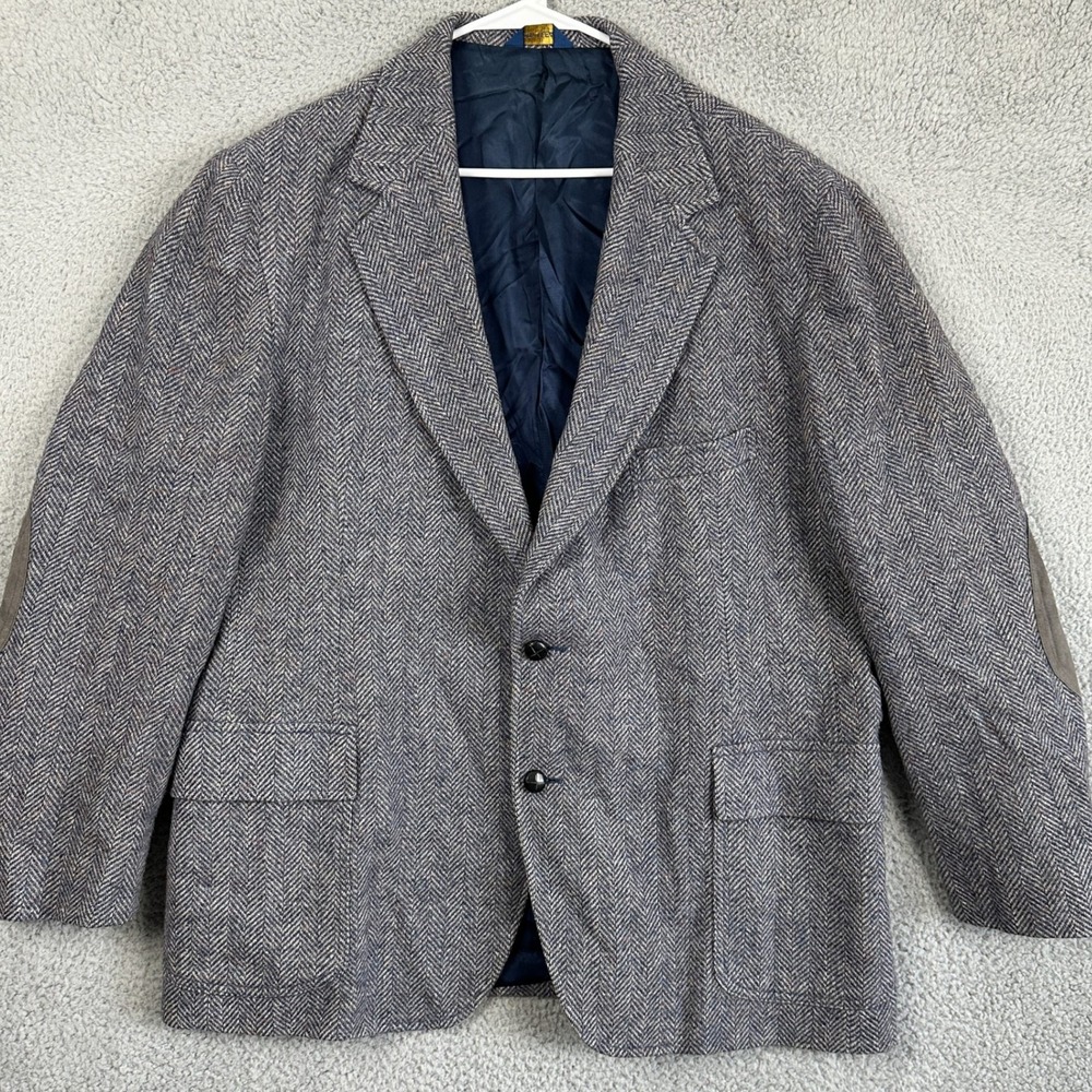 Pendleton Virgin Wool Blazer Sport Coat Mens 52‎ Blue Tweed Herringbone Pockets